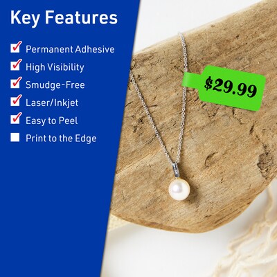 Avery Laser/Inkjet Multipurpose Decorative Edge Labels, 0.5 x 2.5, Neon Green, 1800/Pack (94749)