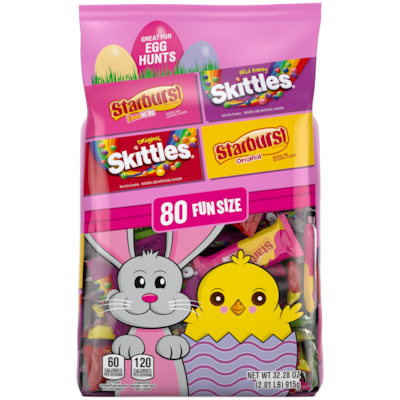 Skittles & Starburst Fun Size Chewy Candy Easter Basket Stuffers, 80 Count (MMM99888)