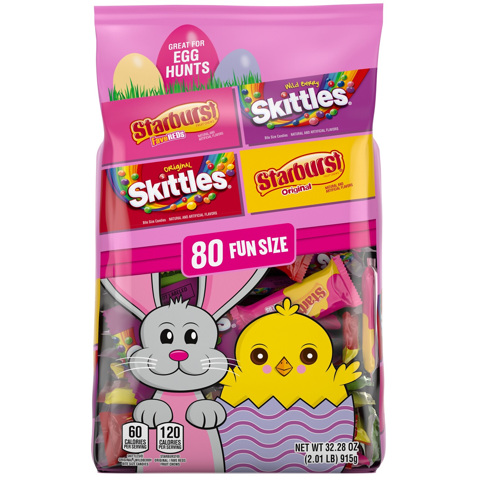 Skittles & Starburst Fun Size Chewy Candy Easter Basket Stuffers, 80 Count (MMM99888)