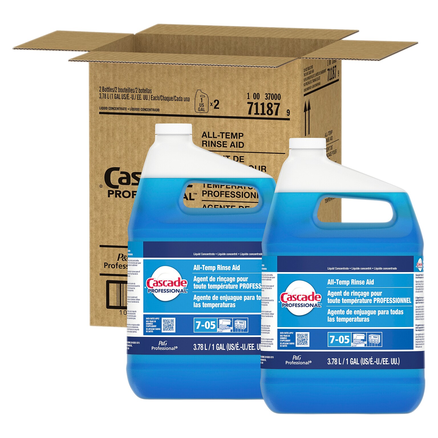 Cascade Professional All-Temp Dishwasher Rinsing Agent, Unscented, 128 oz., 2/Carton (71187)