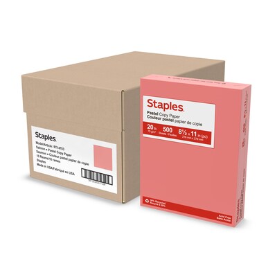 Staples Pastel 30% Recycled Color Copy Paper, 20 lbs., 8.5 x 11, Salmon, 500 Sheets/Ream, 10 Reams/Carton (073030CT)
