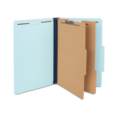 Quill Brand® Recycled Pressboard Classification Folders, 2-Partitions, 6-Fasteners, Legal, Lt Blue,