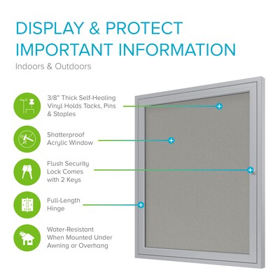 Ghent 1 Door Enclosed Vinyl Bulletin Board, Satin Aluminum Frame, 3H x 2W, Silver, (GHEPA13624VX193)