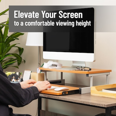 Mind Reader 2-Tier Monitor Stand with Sliding Keyboard Drawer, Brown (2TSLIDE-BRN)
