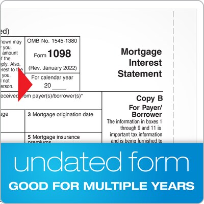 Adams 2023 1098 Mortgage Interest Statement Tax Forms with Self Seal Envelopes, 3-Part, 12/Pack (STAX1098-23)