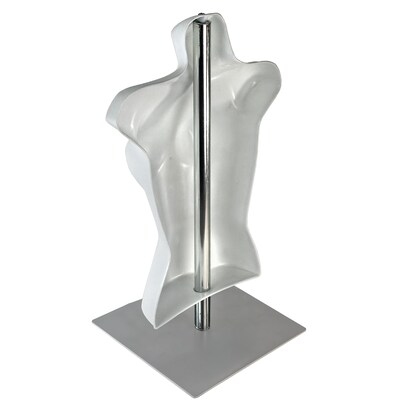Azar Female White Plastic Bust Torso Mannequin, 12 Square Metal Base (900520-WHT)