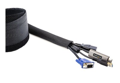 StarTech 10' Cable Management Sleeve, Black, Trimmable Heavy Duty Cable Wrap (WKSTNCMFLX)