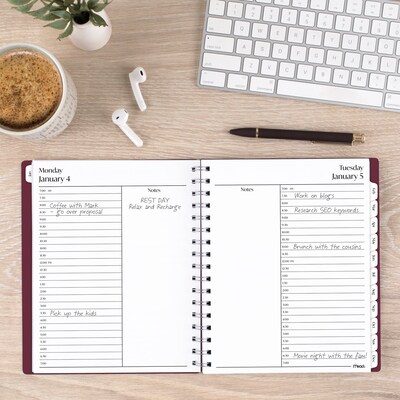 2027 Mead Essentials 7" x 8.75" Calendar Year Daily & Monthly Planner, Plastic Cover, Burgundy (CRD8305027)