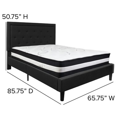 Flash Furniture Roxbury Tufted Upholstered Platform Bed in Black Fabric with Pocket Spring Mattress, Queen (SLBM23)