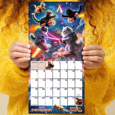 2027 TF Publishing Space Cats 7" x 7" Monthly Wall Calendar, Multicolored (27-2009)