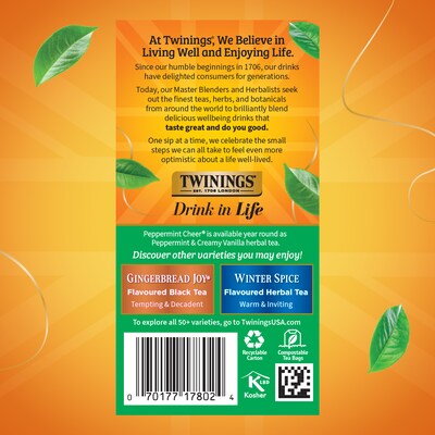 Twinings Seasonal Caffeine Free Peppermint Cheer Herbal Tea Bags, 1.41 oz., 20/Box (F14721)