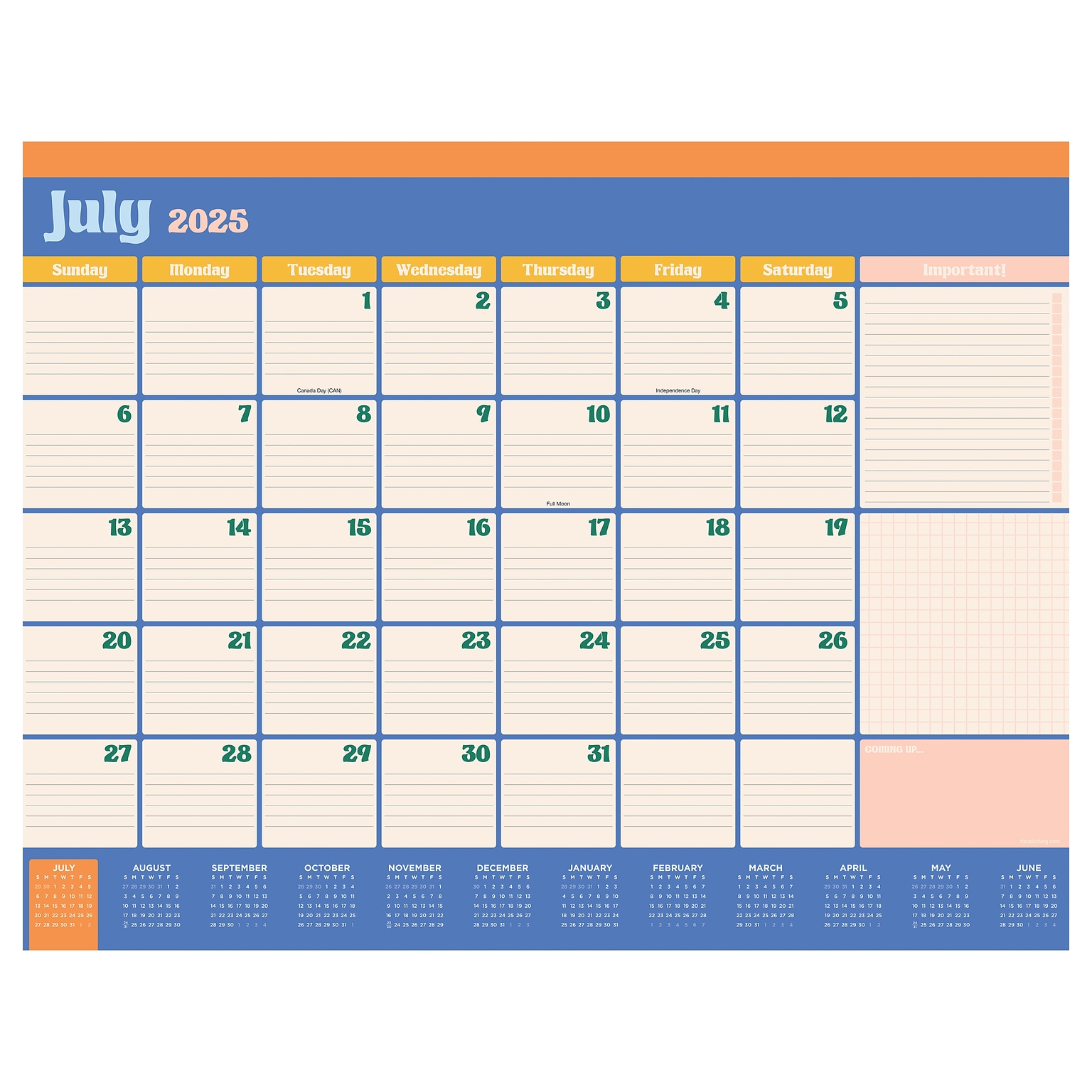 2025-2026 TF Publishing 22 x 17 Academic Monthly Desk Pad Calendar, Sherbet (AY26-8206)