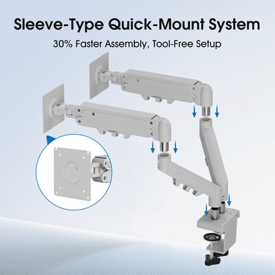 FlexiSpot MA1 Adjustable Dual Arms, Up to 32" Monitors, White (MA1W-D-DP)