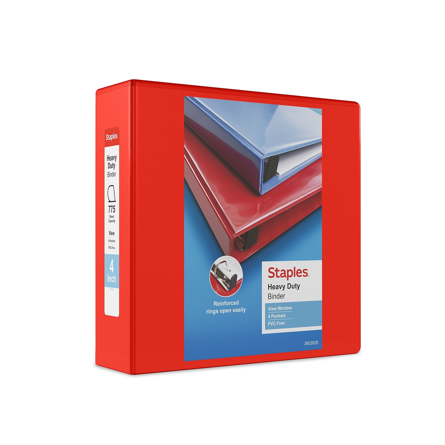 Staples® Heavy Duty 4 3 Ring View Binder with D-Rings, Red (ST56299-CC)