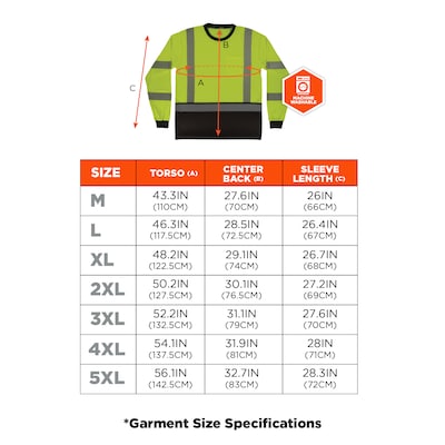 Ergodyne GloWear 8371BK High Visibility Long Sleeve Black Bottom T-Shirt, ANSI Type R Class 3, Lime, 4XL (22298)