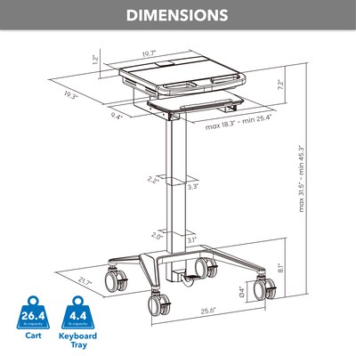 Mount-It! MedHub Mobile Medical Cart Workstation with Tablet Mount and Locking Caster Wheels, White/Grey (MI-16018)
