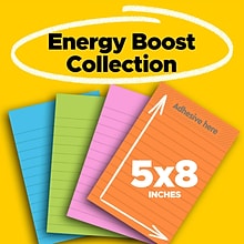 Post-it Super Sticky Notes, 5 x 8, Energy Boost Collection, Lined, 45 Sheet/Pad, 4 Pads/Pack (5845
