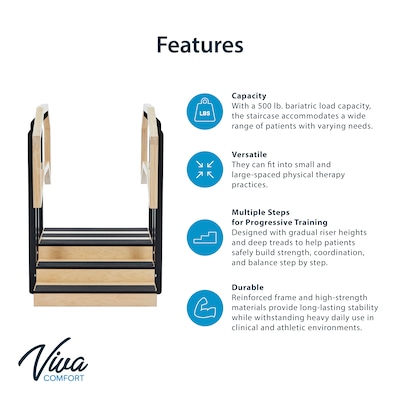 Viva Comfort Physical Therapy Non-slip Staircase with Safety Handles, 500 lbs. Capacity, Natural Wood (ADI906-01-MK)