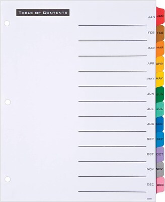 Avery Office Essentials Table n Tabs Pre-Printed Monthly Paper Divider, Jan-Dec Tabs, Multicolor, 1