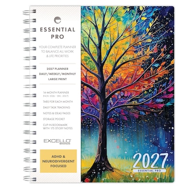 2027 Excello Brands Essential Pro 7 x 9 Weekly & Monthly Planner, Black Tree Seasons (ESPRO-CY27-79-32)