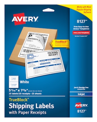 Avery TrueBlock Inkjet Shipping Labels, 5-1/16 x 7-5/8, White, 1 Label/Sheet, 25 Sheets/Pack, 25 L