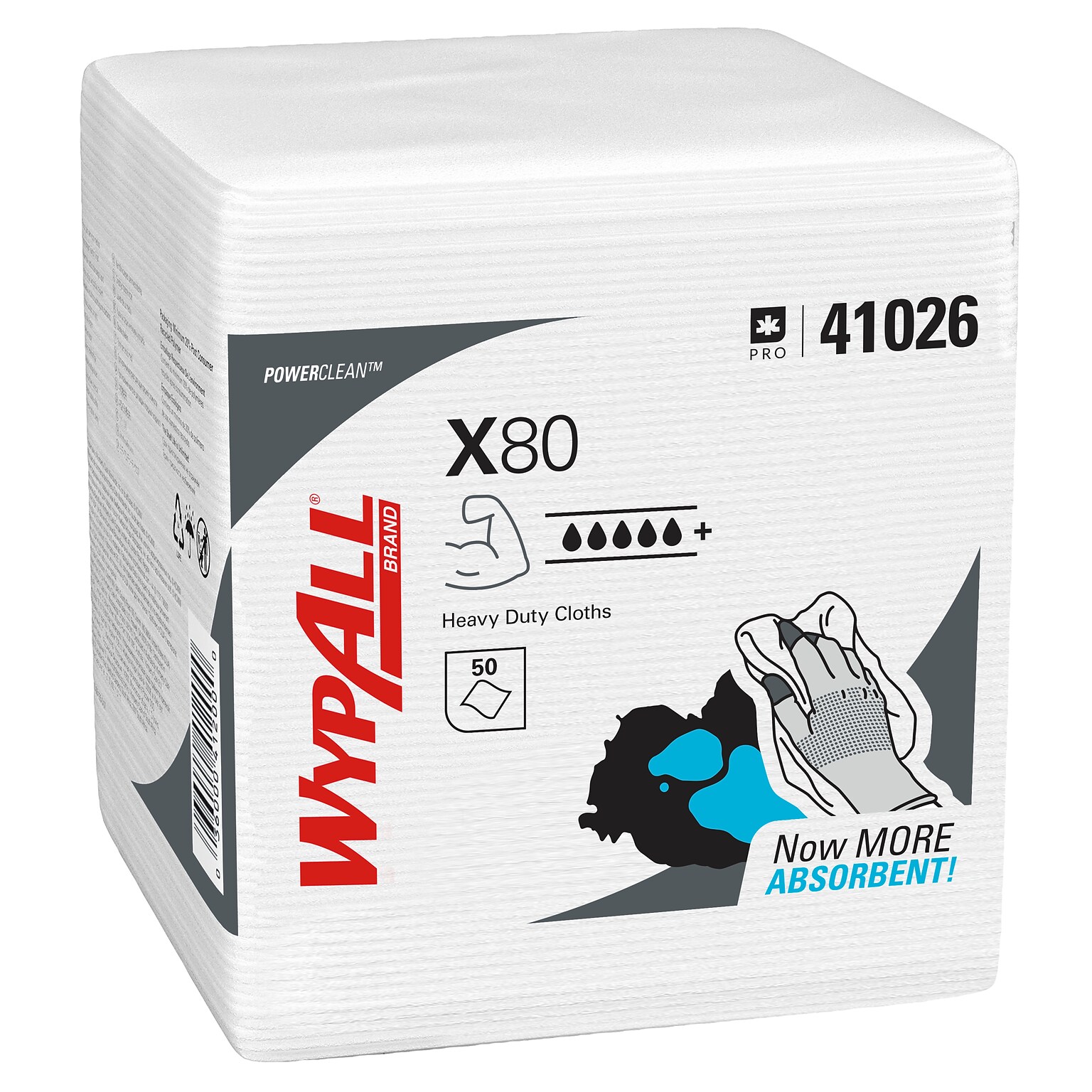 WypAll PowerClean X80 Nylon Cleaning Wipers, 12 x 12.5, White, 50 Wipers/Box, 4/Carton (41026)