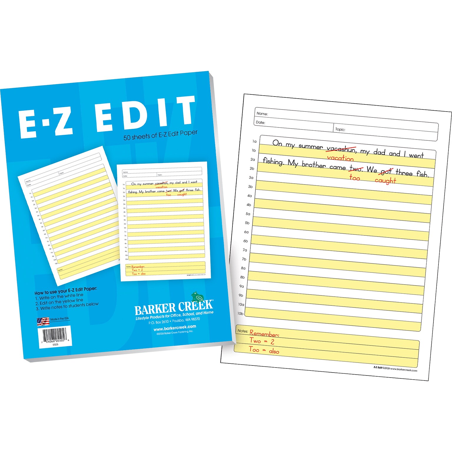 Barker Creek E-Z Edit Handwriting Practice Paper, 8.5 x 11, 60 lbs., Multicolored, 50 Sheets/Pack (BC5502)