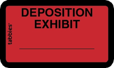 Tabbies Deposition Exhibit Labels, Pre-Printed, 1 X 1 5/8, Red, 252/Pack (58095)