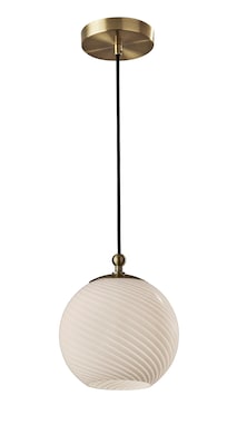 Adesso Incandescent Swirl Pendant Lamp, 10.5H, Antique Brass/White Swirl Glosted Glass (3256-21)