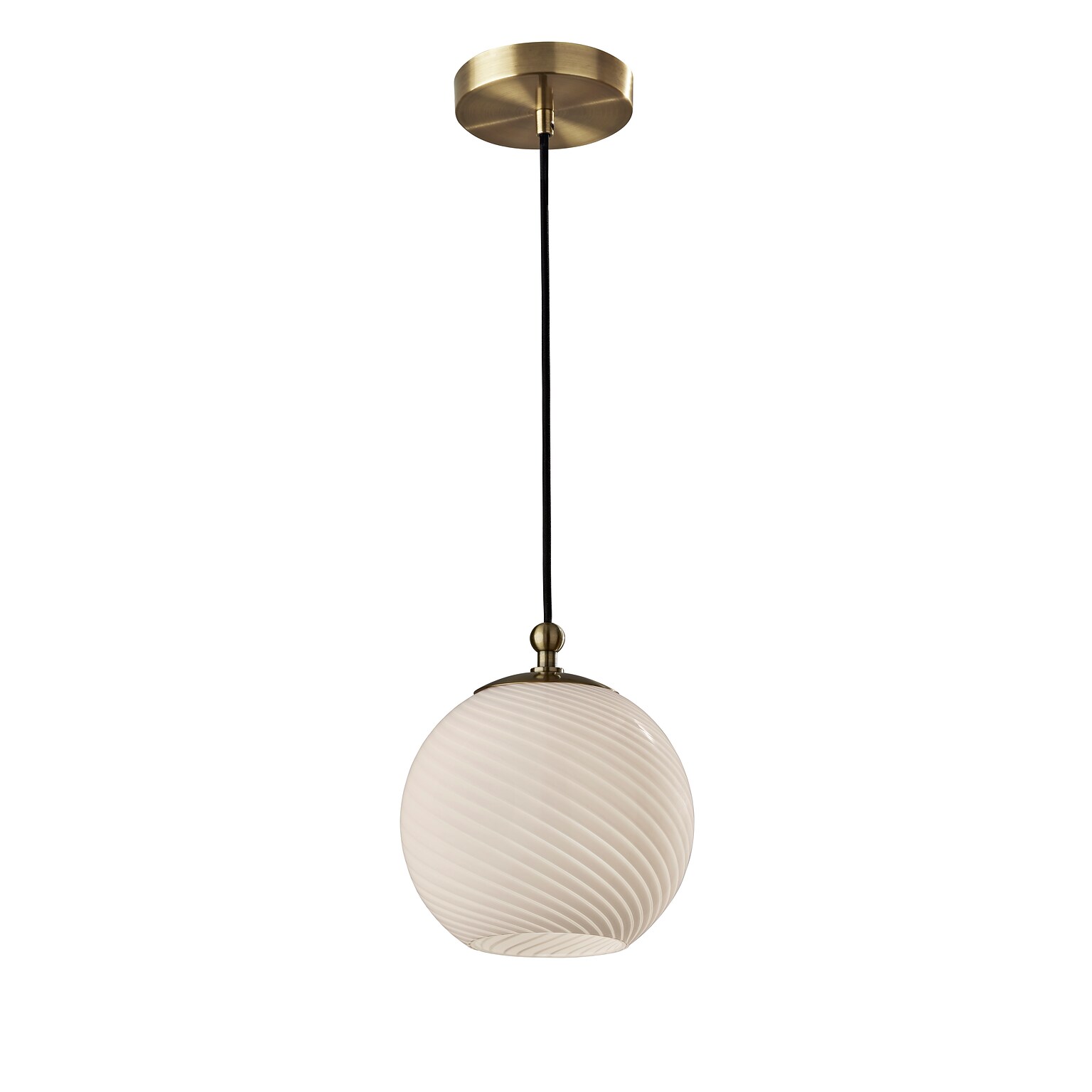 Adesso Incandescent Swirl Pendant Lamp, 10.5H, Antique Brass/White Swirl Glosted Glass (3256-21)
