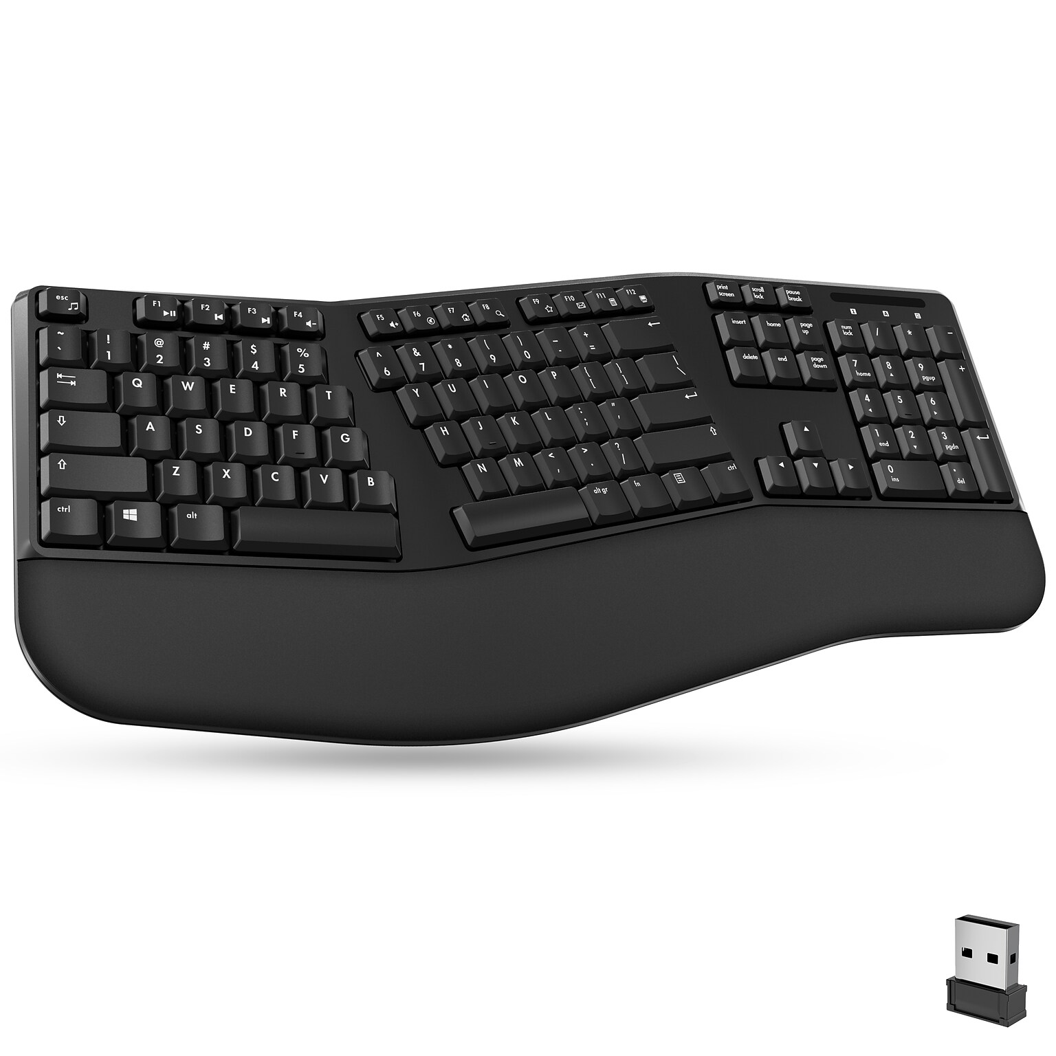 Delton KB200 Wireless Ergonomic Split Keyboard with Cushioned Wrist Rest, USB-A, Black (DKBERG24G8-WB)
