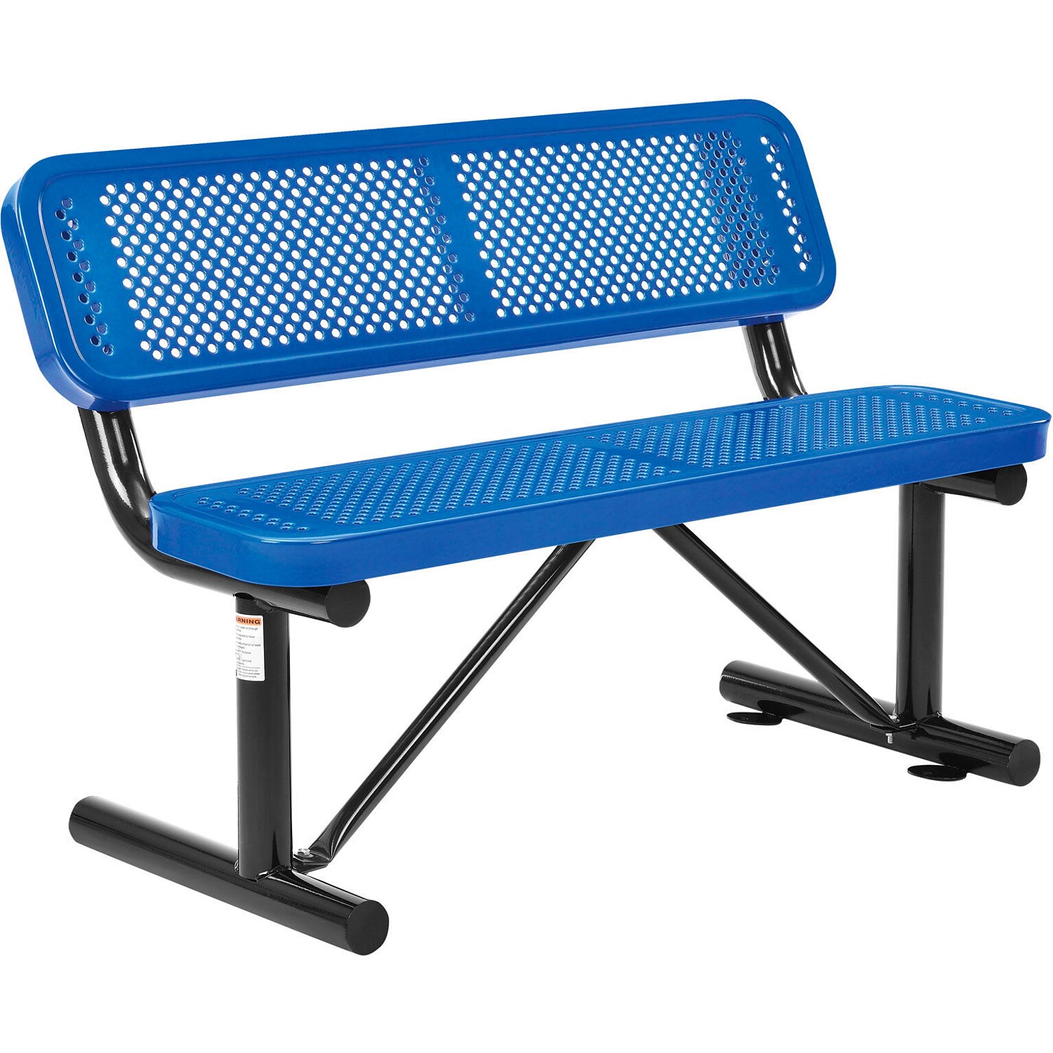 Global Industrial 4 Outdoor Steel Bench w/ Backrest, Perforated Metal, Blue (695744BL)