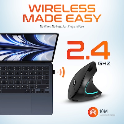 Delton S12 Wireless Vertical Optical 2.4 GHz USB-C Mouse, Black (DMERG12-WR )