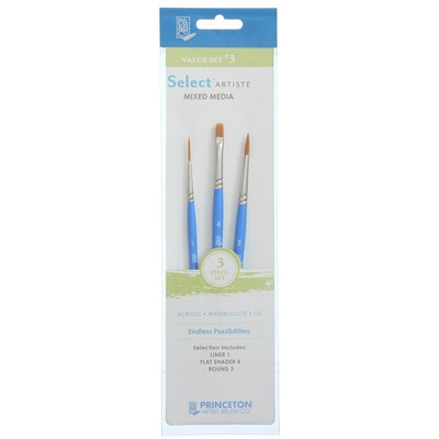 Princeton Select Artiste Mixed Media Synthetic Variety Brush Set No. 3, 3/Set, 3 Sets/Bundle (PBXP3750SET103-3)