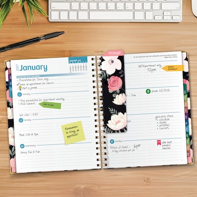 2027 Excello Brands 9 x 11 Weekly & Monthly Standard Planner, Paperboard Cover, Black Floral Pink (FSHN-CY27-8511-06)