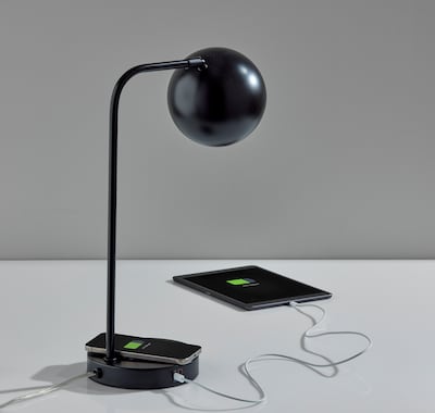 Adesso Emery SuperCharger Incandescent Desk Lamp, 19"H, with USB Port, Black (2624-01)
