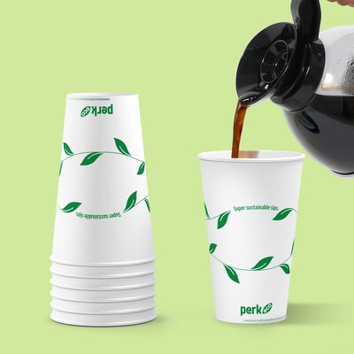 Perk™ Eco Compostable Paper Hot Cup, 16 Oz., White/Green, 300/Carton (PK56221)