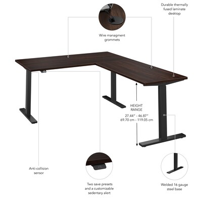 Bush Business Furniture Move 60 Series 60"W L Shaped Adjustable Standing Desk, Black Walnut (M6SL6078BWBK)