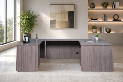 Boss Office Products 71" U-Shaped Desk with 2 File Pedestals, Driftwood (GROUPA4-DW)