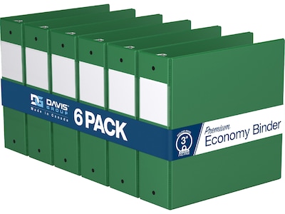 Davis Group Premium Economy 3 3-Ring Non-View Binders, Green, 6/Pack (2314-04-06)