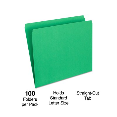 Staples File Folder, Single Tab, Letter Size, Green, 100/Box (ST509653-CC)