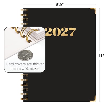 2027 Excello Brands 9" x 11" Weekly & Monthly Standard Planner, Paperboard Cover, Black/Gold (FSHN-CY27-8511-12)