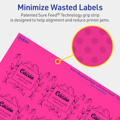 Avery Rectangle Laser/Inkjet Multipurpose Labels, 1-13/16" x 2-3/16", Neon Magenta (960/Box)