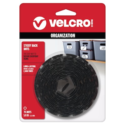 Velcro Brand 5/8 Sticky Back Hook & Loop Fastener Dots, Black, 75/Pack (90089)