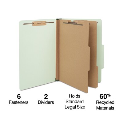 Staples® 60% Recycled Top Tab Pressboard Classification Folders, 2/5 Cut Tab, 2 Partitions, 10/Box (