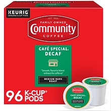Community Coffee Cafe Special Decaf Coffee, Keurig K-Cup Pod, Medium-Dark Roast, 96/Carton (50003743