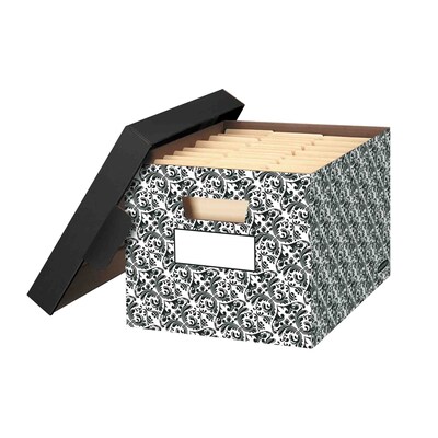 Bankers Box Stor/File Medium Duty 60% Recycled FastFold Corrugated File Box with Lid, Letter/Legal Size, Black/White, 4/Carton