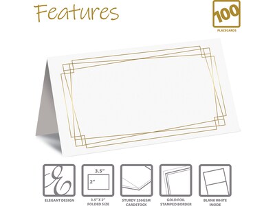 Better Office 2 x 3.5 White/Gold Table Tent Place Card, 100/Pack (64648-100PK)