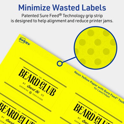 Avery Laser/Inkjet Multipurpose Rectangle Labels, 2" x 3", Neon Yellow, 160/Pack (94237)