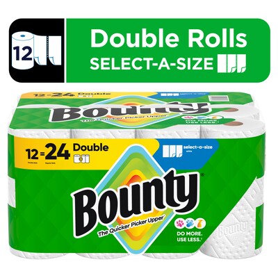 Bounty Select-A-Size Double Roll Paper Towels, 2-ply, 82 Sheets/Roll, 12 Rolls/Pack (66541/06130)